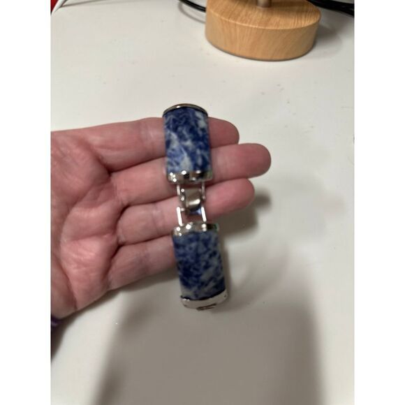 Sterling Silver Faceted Blue Sodalite Link Bracelet 7.5" 20.7mm - Picture 2 of 3